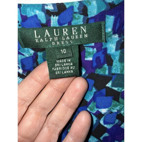 RALPH LAUREN V-NECK Cap Sleeve Fit Flare BLUE & AQUA KNIT Jersey DRESS Size 10 - Picture 6 of 9